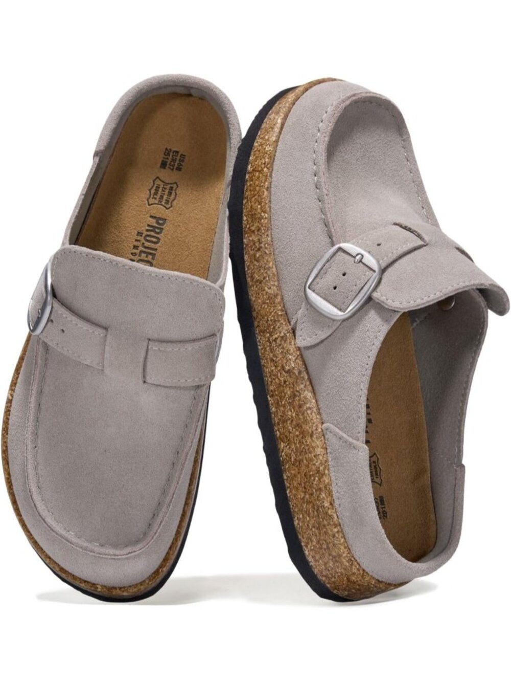 🆕Women's Grey Leather Moccasin Style Clogs Memory Foam Insole Comfortable